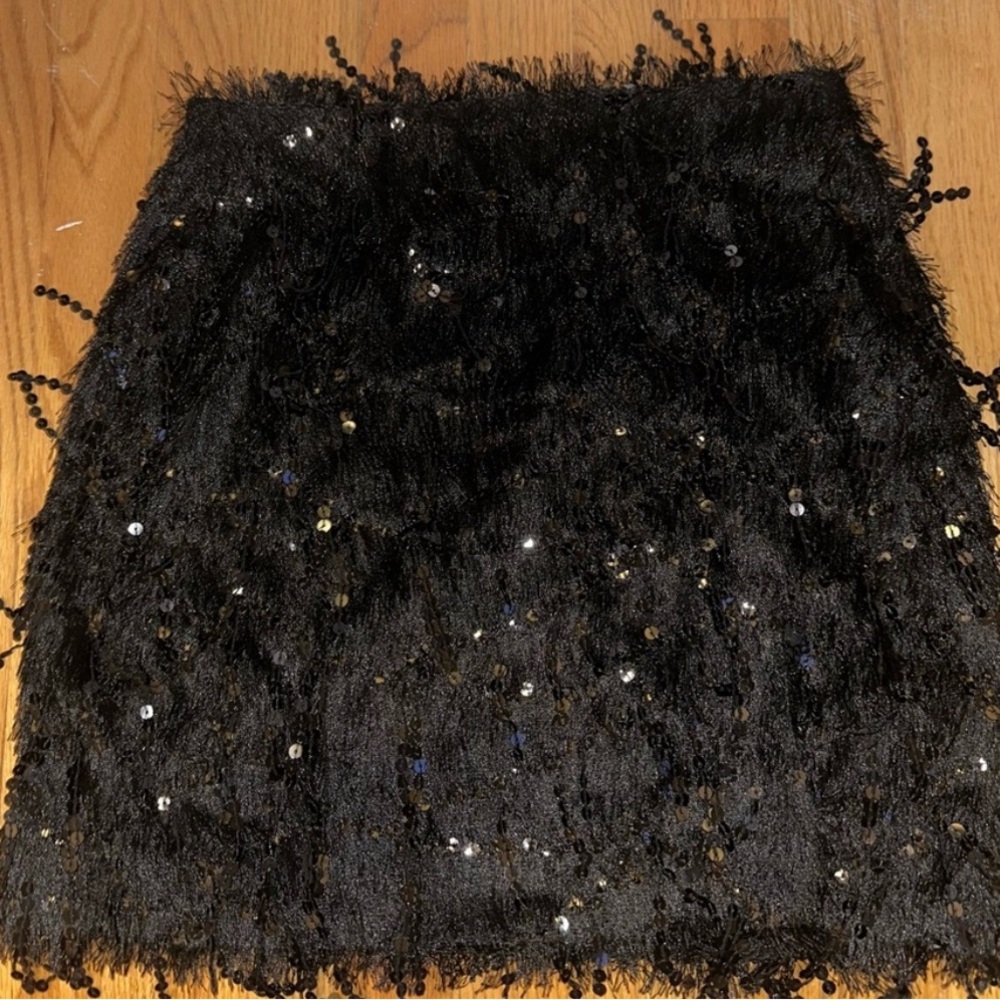 Black Sequin Fringe Mini Skirt